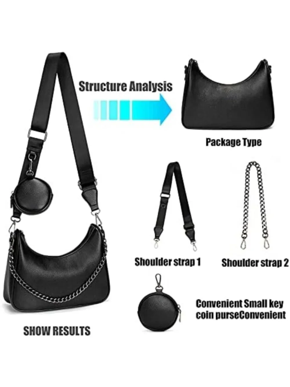 Stylish Women’s PU Hobo Crossbody Bag with Coin Purse & 2 Straps - Versatile!